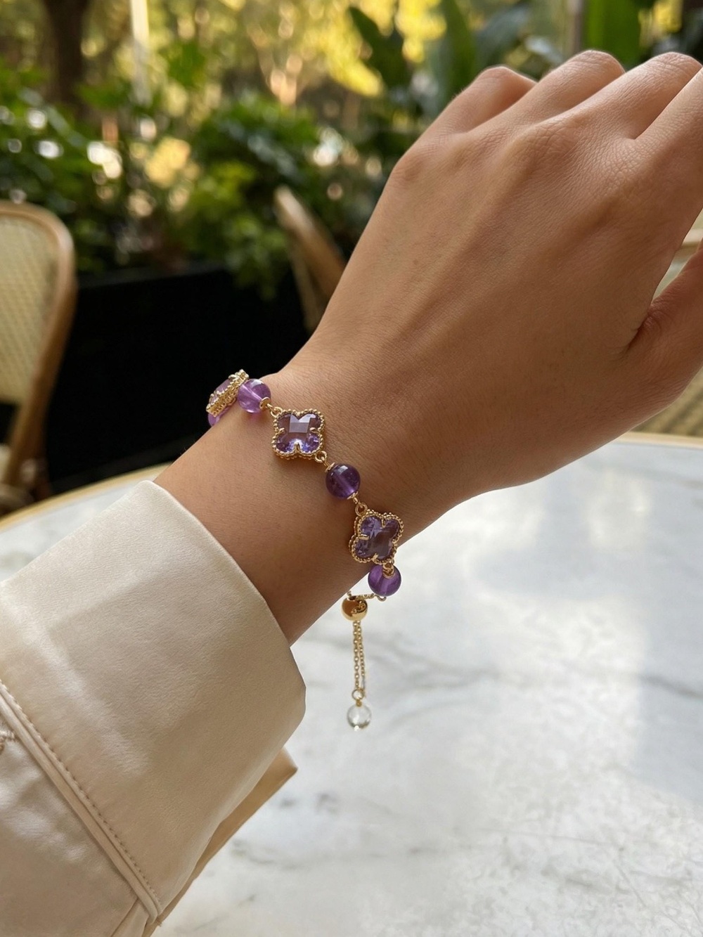 🆕New Purple Amethyst Four Leaf Clover Bracelet - Picture 4 of 16